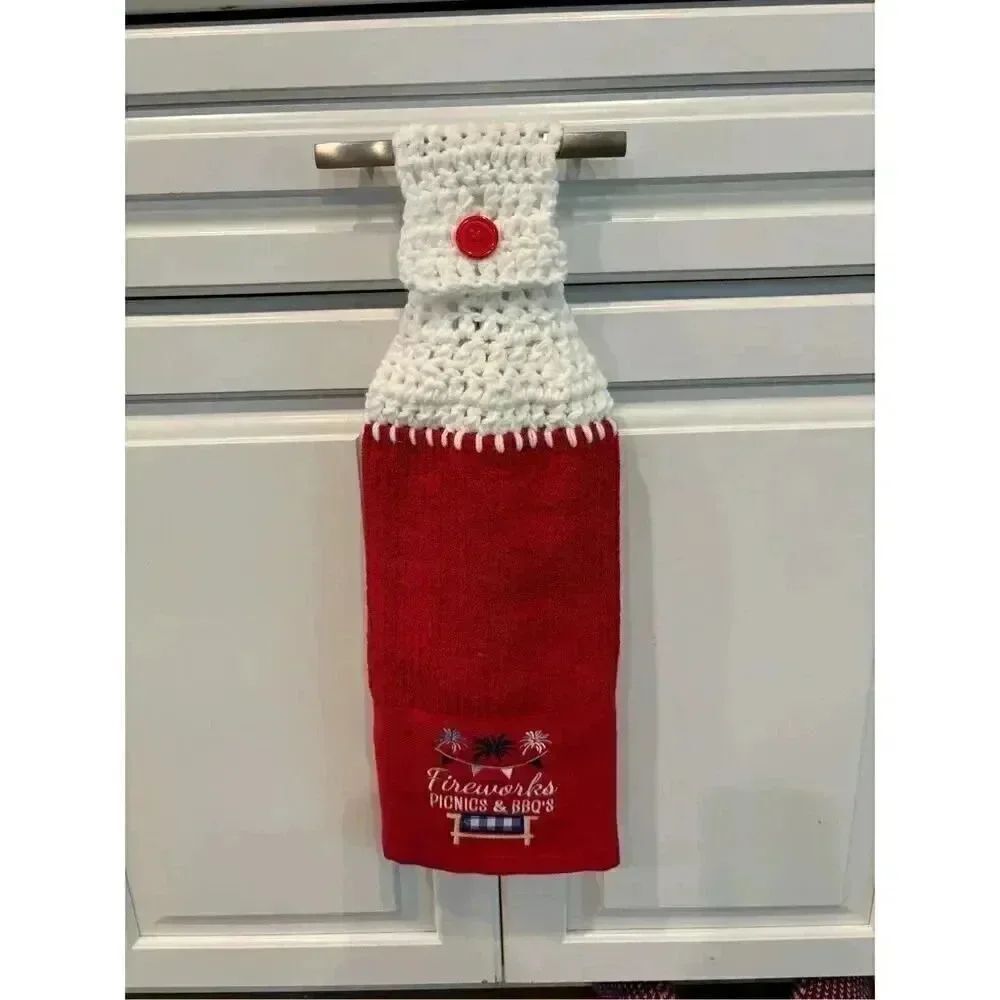 Crochet Top Kitchen Towel-Fireworks picnic & BBQ